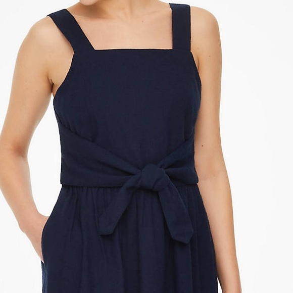 NWT Navy Blue Tie Waist Cotton Dress - Picture 3 of 4